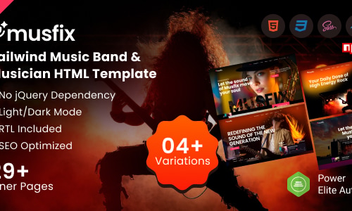 Musfix – Tailwind Music Band & Musician HTML Template